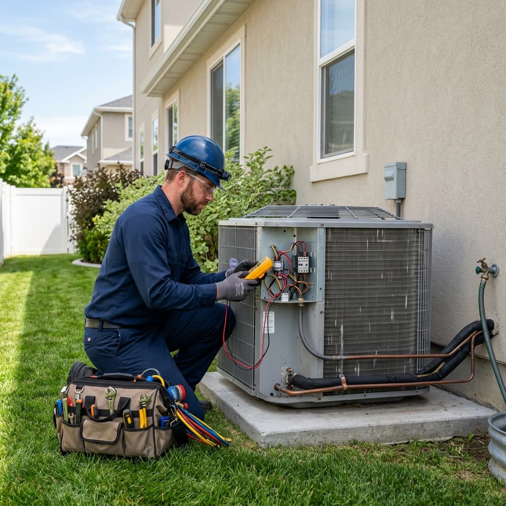 HVAC technician servicing equipment in Dover